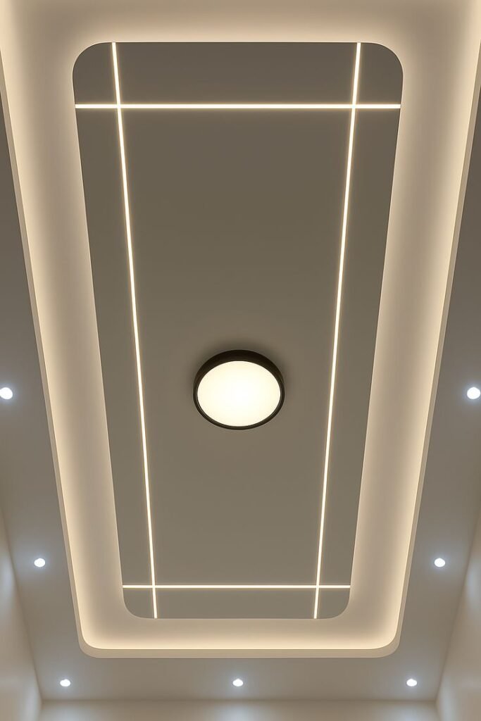 Modern Gypsum Board Hall Ceiling with Profile Lights